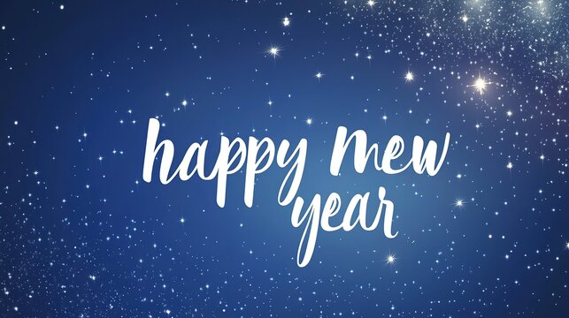 Blue Night Sky with Sparkling Stars and "Happy New Year" Greeting Text