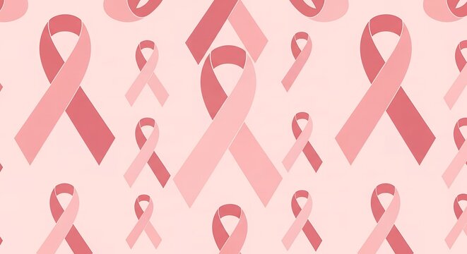 Seamless Pattern of Pink Awareness Ribbons on Pink Background, Symbolizing Breast Cancer Support and Hope