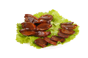 Spicy Marinated Duck Gizzards Cooked with Lettuce Garnish Asian Food Appetizer