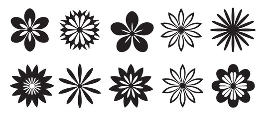  ten black and white floral designs set traced line art  © wena