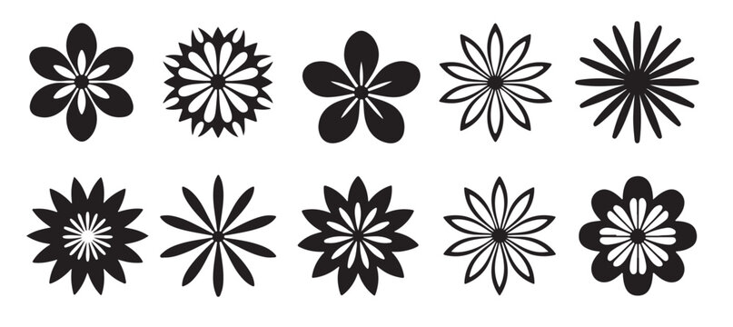  ten black and white floral designs set traced line art 