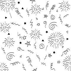 Fireworks doodle vector vignetting pattern celebrate hand party line drawn background new festive element illustration