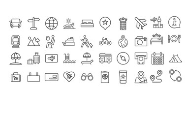 travel icon set summer vacations and holiday symbol vector