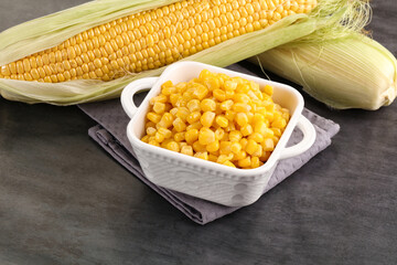 Canned sweet young corn grain