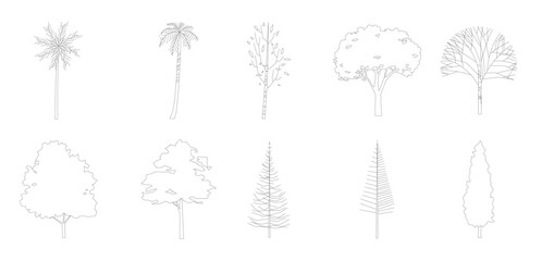 tree line drawing side view graphics trees elements single 