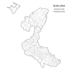 Vector Map of Bijeljina Mesoregion (Mezoregija Bijeljina) with Settlements (Naselja), and Cities and Municipalities, and Subregions - Republika Srpska, Bosnia and Herzegovina 2025