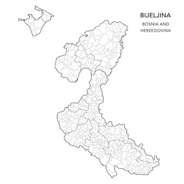 Vector Map of Bijeljina Mesoregion (Mezoregija Bijeljina) with Settlements (Naselja), and Cities and Municipalities, and Subregions - Republika Srpska, Bosnia and Herzegovina 2025