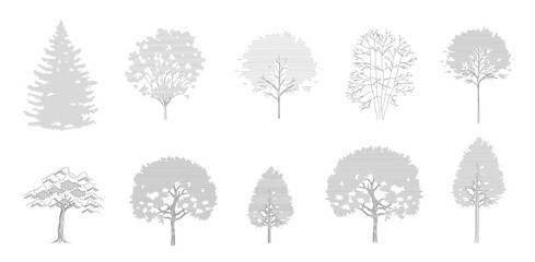 tree line drawing side view graphics trees elements single