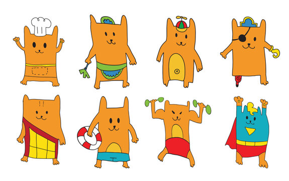 The orange cat drawing cartoon style for sticker or stamp concept