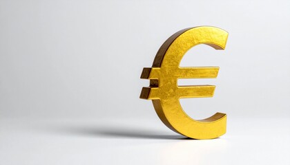 Fototapeta premium Golden Euro Symbol on White Background Finance Investment Concept Currency Wealth and Prosperity European Economy Macro Shot.