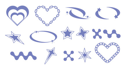 Trendy y2k style, Set of blue Y2k elements Streetwear Elements