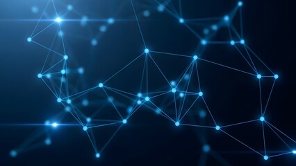 Obraz premium Abstract network connection with glowing nodes and lines on dark background