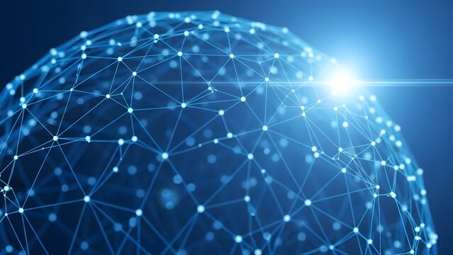 Abstract digital globe with glowing connections representing global network and technology - Powered by Adobe