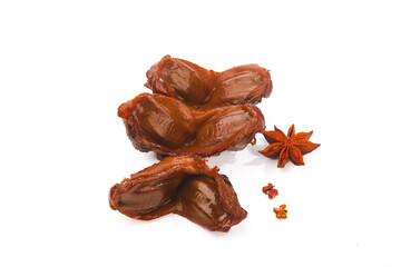 Spicy Duck Gizzard with Star Anise - Traditional Asian Cuisine Dishes on White Background
