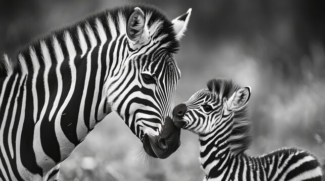 Two young zebra foals standing in a sunlit african savannah, wildlife nature scene - Powered by Adobe