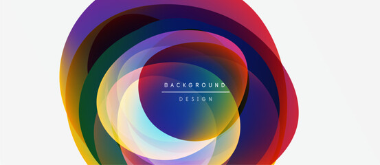 Fototapeta premium Abstract colorful layers create circular design. Background features vibrant hues, smooth gradients, modern aesthetic. Simple text overlay present.