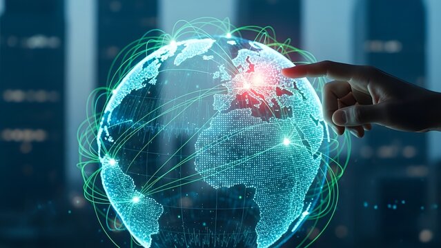 Explore global connections with a touch, visualize international networks and worldwide business expansion