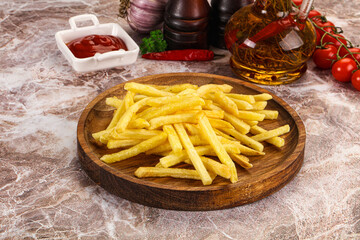 Golden French fries potato with sauce