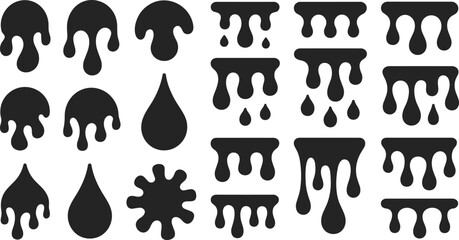 Dripping liquid silhouettes, abstract shapes, editable vector, black icons, fluid design, melting effect, graphic element, paint drip, artistic motif