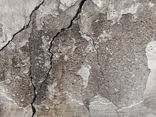 A highly detailed close-up of an aged concrete surface featuring deep cracks, peeling layers, rough textures, and weathered patterns that highlight deterioration, structural decay, and natural