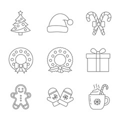 Essential Christmas Symbols and Winter Holiday Cheer Line Icons Set
