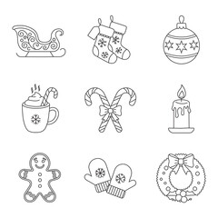 Festive Christmas and Winter Holiday Line Icons Set