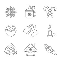 Festive Winter Wonders and Christmas Traditions Line Icons Set