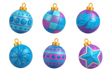 Christmas balls set various colors of metallic paint isolated. Christmas and Happy New Year toy bauble decorations  PNG