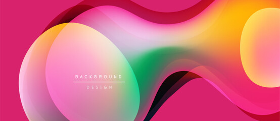 Abstract fluid shapes, vibrant colors blend. Pink, orange, green hues create dynamic background design. Smooth gradients, modern aesthetic.