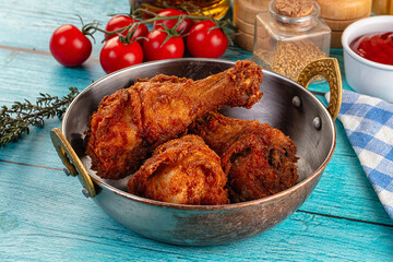 Crispy fried chicken drumsticks leg