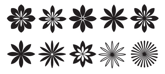 twelve black and white floral designs set traced graphic