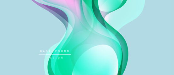 Abstract flowing shapes, pastel colors, modern design. Gradient blends create dynamic visual texture. Background elements suggest movement, fluidity.