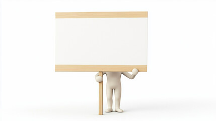 Obraz premium Neutral figure holding large blank white sign. character with an empty board for your message or advertising