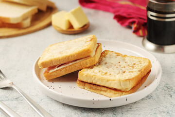 A Croque monsieur sandwich, traditional dish of French cuisine