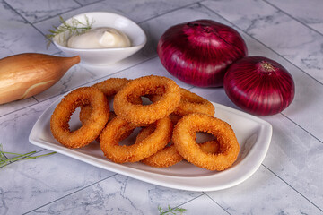 Golden fried onion rings snack