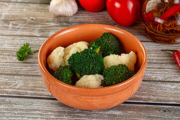 Vegan cuisine Steamed cauliflower and broccoli cabbage