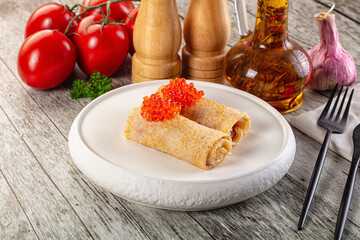 Gourmet Panccakes with red caviar