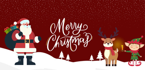 Christmas and New Year Festive Background with Santa Claus and Decorations