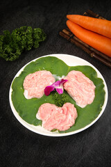 Ground Pork Brain Delicacy - Culinary Organ Meat Plated with Fresh Vegetables