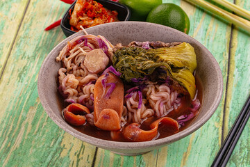 Korean kimchi beef noodles soup