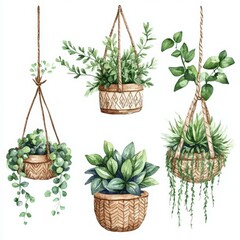 Bring the outdoors in with these delightful watercolor houseplants, perfect for adding a touch of nature to any room, fresh and inviting botanical art