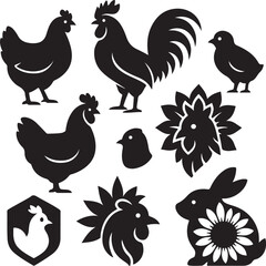 Pet Chicken Rooster Silhouette Bundle 7 Icons.eps