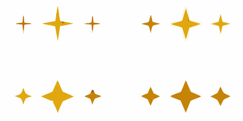 Golden sparkles and stars on white background decorative graphic elements
