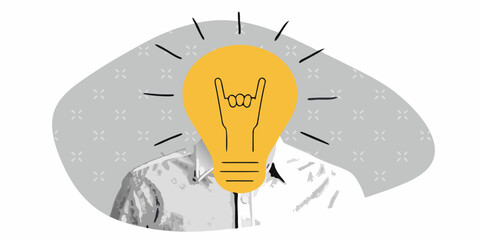 Creative idea concept with rock on hand gesture in a lightbulb