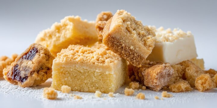Delicious homemade dessert squares kitchen food photography bright white background top-down view tempting sweet treats