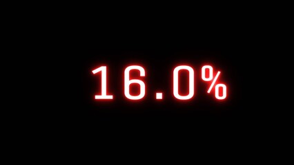 Counting business percentage number illustration. Neon sale 16% number on black background.