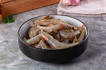Raw fresh tiger prawn in the bowl