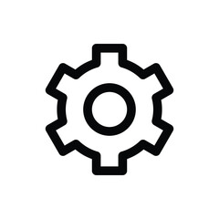 A clean, minimalist icon representing a gear or cogwheel. Music and Media single line icon UI design.