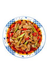 Spicy Braised Pork with Peppers in Traditional Chinese Bowl