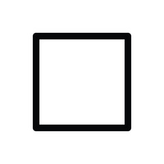 A clean, minimalist representation of a square shape with a thick black border against a plain white backdrop. Music and Media single line icon UI design.